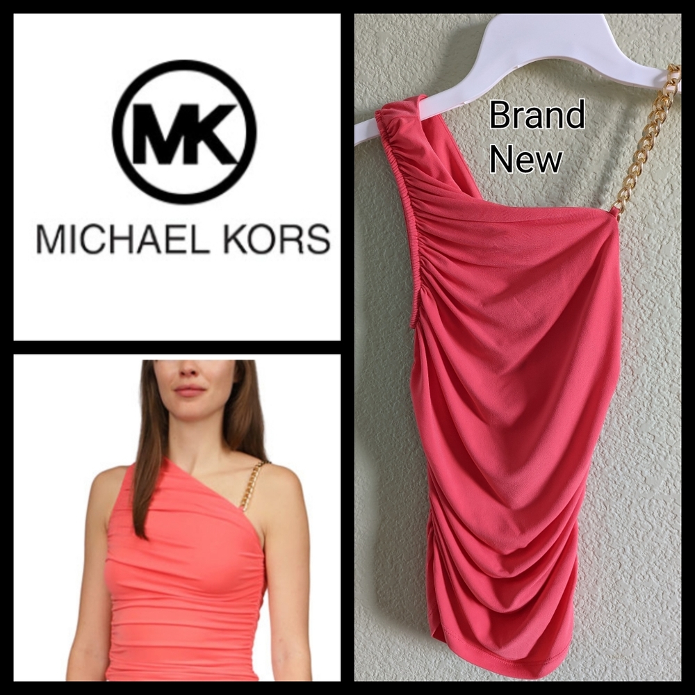 🆕 MICHAEL KORS Ruched Chain-Shoulder Top